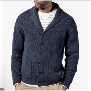 Line of Trade Shetland Wool Shawl Collar Blue Cardigan Sweater Mens Large READ